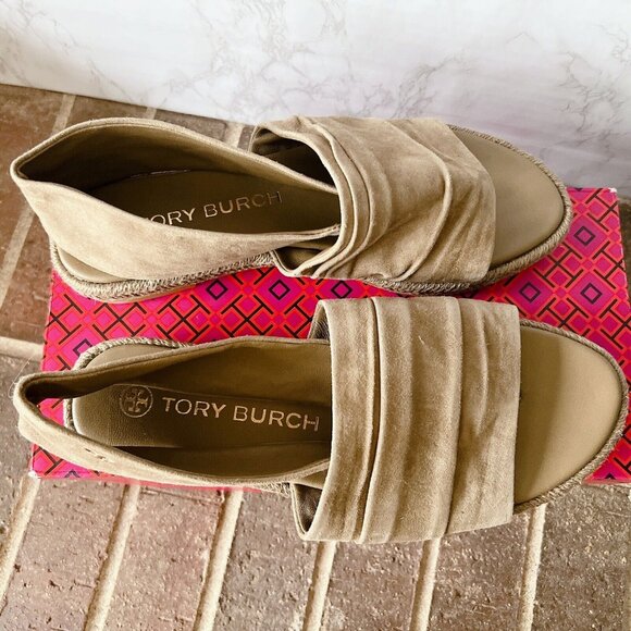 TORY BURCH Gathered Slingback ESPADRILLE Thong SANDAL NEUTRAL SUEDE US 8.5 - Picture 5 of 9